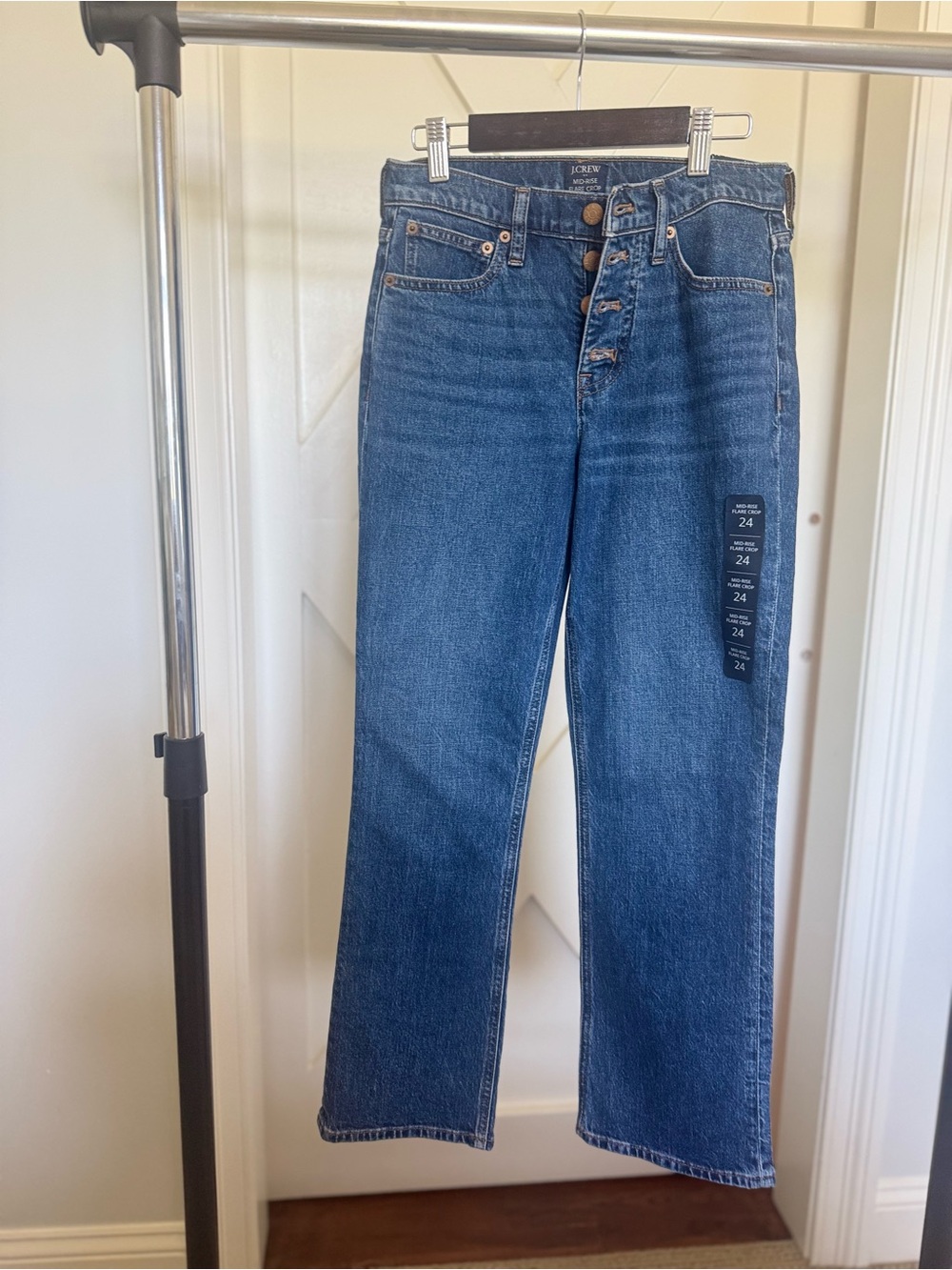 J. Crew Mid-Blue High-Rise Button-Fly Wide Leg Jeans